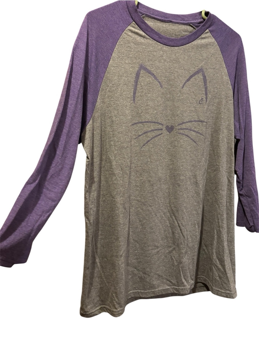 Cat Lady purple & gray raglan graphic tee Large